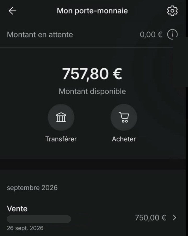 Capture de vente : 757,80 € – Reçu sur le porte-monnaie